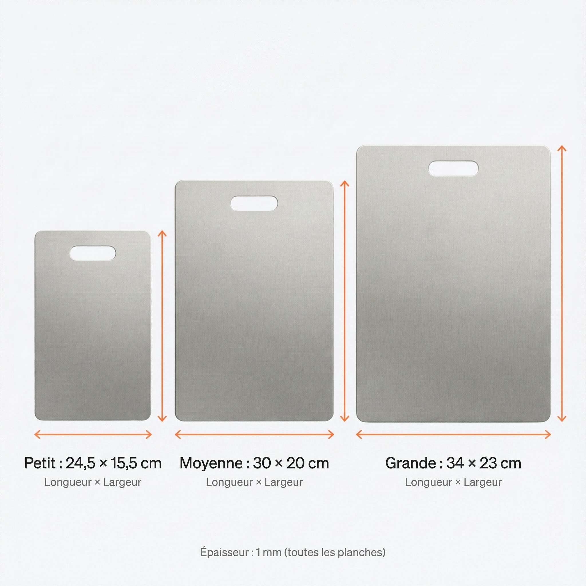 Pack Cuistelier - 3 planches à découper en inox